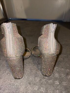 Women's Iridescent Rhinestone Block Heel